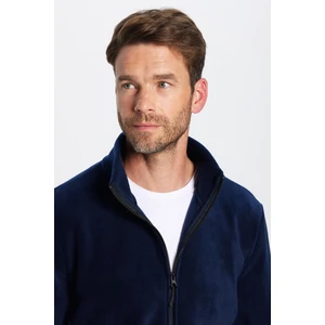 Unisex Standart Fit Tam Fermuarlı Tüylenme Yapmayan Soğuk Geçirmez Lacivert Dik Yaka Polar Sweatshirt