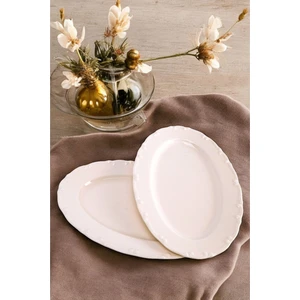 Liana 2’li 30 cm Porselen Kayık Tabak Krem