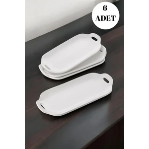 Beyaz Seramik Oval Kulplu Kayık Servis Tabağı 15x38 cm Tavuk Dünyası Modeli 6'lı Sunum Seti