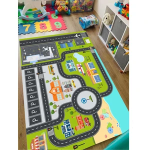 STY Home Otoparklı Yol Çocuk Halısı Yıkanabilir Kaymaz Taban Bebek ve Çocuk Odası Halısı Matı