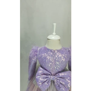 GÇ Kids Kız Çocuk Lila  Pul Uzun Kollu Hayal Unicorn Elbise