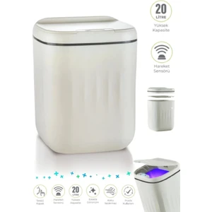 Berdina Home Sensörlü Çöp Kovası Mutfak Banyo Ofis 20L Uv Işık Antibakteriyel Koku Geçirmez Ergonomik Tasarımlı