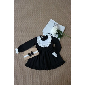 Parla Kids Kız Çocuk Ruby Siyah Uzun Kollu Dantel Detaylı Fırfırlı Elbise