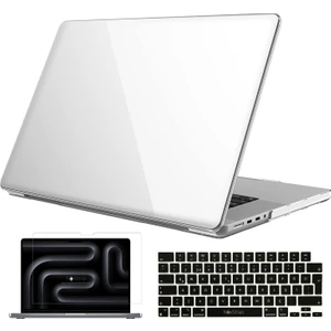 Novstrap Apple Macbook Pro 14 Inç M4 A3401 A3112 A3185 ile Uyumlu Parlak Kılıf + Siyah Klavye Kılıfı +Film
