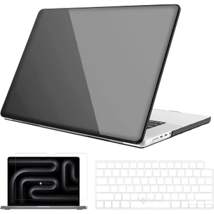 Novstrap Apple MacBook Pro 14 Inç M4 A3401 A3112 A3185 ile Uyumlu Parlak Kılıf + Şeffaf Klavye Kılıfı + Film