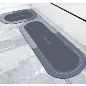 Büyük Boy Oval Uzun Banyo Paspası Kaymaz Tabanlı Su Emici 40 x 120 cm Gri