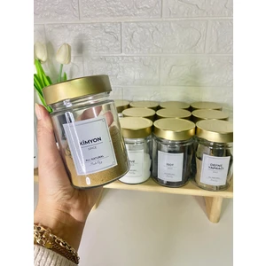 Moda Ozy 12'li Gold Metal Kapaklı Etiketli Kaşıklı Baharat Saklama Kabı Cam Kavanoz 350ML