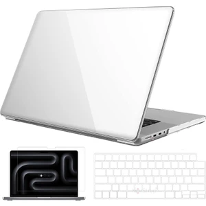 Novstrap Apple MacBook Pro 16 Inç M4 A3186 A3403 ile Uyumlu Parlak Kılıf +Şeffaf Klavye Kılıfı +Film