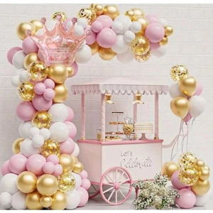 Bkmc Party Rose Gold Taç Folyolu Pembe Beyaz Gold Balonlu Doğum Günü Parti Seti Süsü