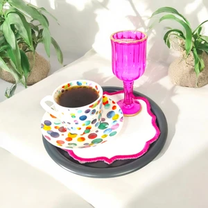 Ece Ev Modası Sunum Tepsisi Metal Tek Kişilik Dekoratif Çay, Kahve ve Pasta Servisi 17 cm