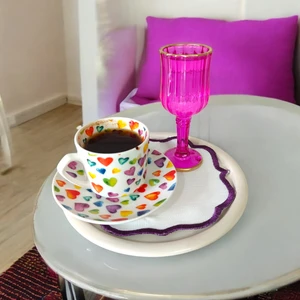 Ece Ev Modası Sunum Tepsisi Metal Tek Kişilik Dekoratif Çay, Kahve ve Pasta Servisi 17 cm