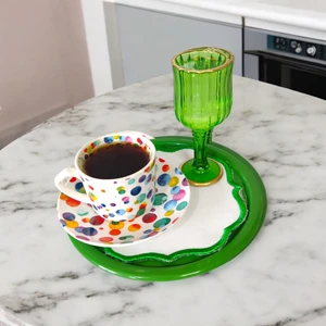 Ece Ev Modası Sunum Tepsisi Metal Tek Kişilik Dekoratif Çay, Kahve ve Pasta Servisi 17 cm