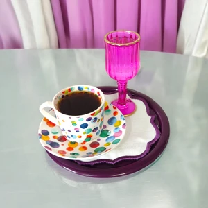 Ece Ev Modası Sunum Tepsisi Metal Tek Kişilik Dekoratif Çay, Kahve ve Pasta Servisi 17 cm