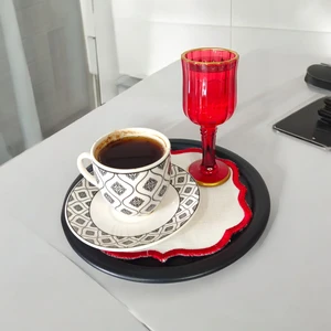 Ece Ev Modası Sunum Tepsisi Metal Tek Kişilik Dekoratif Çay, Kahve ve Pasta Servisi 17 cm