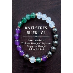 Sertifikalı   Doğal Taş Anti Stres Bilekliği 8 mm ( Ametist - Akik - Opal - Hematit )