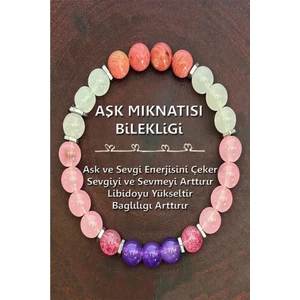 Sertifikalı   Doğal Taş Aşk ve Çekim Bilekliği 8 mm ( Ametist - Çilek Kuvars - Pembe Kuvars -Ay Taşı - Rodonit )
