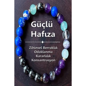 Sertifikalı   Doğal Taş Hafıza Güçlendirme Bilekliği 8 mm ( Ametist-Hematit-Varisit-Aventurin-Kristal Kuvars )