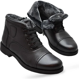 TAB3407 Içi Kürklü Hakiki Deri Erkek Bot Ayakkabı Ortopedik Taban Fermuarlı Deri Erkek Bot