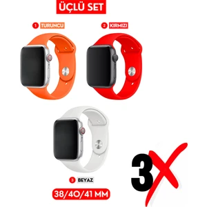 Üçlü Set | Apple Watch 3 4 5 6 7 8 9 Se 38-40-41 mm ve Series 10 (42 Mm) Uyumlu Silikon Kordon Seti