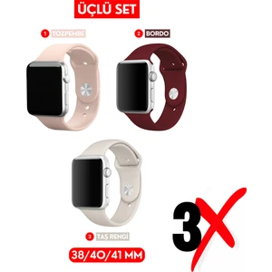 Üçlü Set | Apple Watch 3 4 5 6 7 8 9 Se 38-40-41 mm ve Series 10 (42 Mm) Uyumlu Silikon Kordon Seti