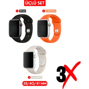 Üçlü Set | Apple Watch 3 4 5 6 7 8 9 Se 38-40-41 mm ve Series 10 (42 Mm) Uyumlu Silikon Kordon Seti