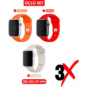 Üçlü Set | Apple Watch 3 4 5 6 7 8 9 Se 38-40-41 mm ve Series 10 (42 Mm) Uyumlu Silikon Kordon Seti