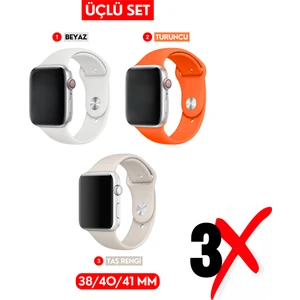 Üçlü Set | Apple Watch 3 4 5 6 7 8 9 Se 38-40-41 mm ve Series 10 (42 Mm) Uyumlu Silikon Kordon Seti