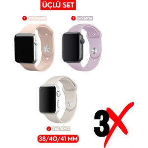 Üçlü Set | Apple Watch 3 4 5 6 7 8 9 Se 38-40-41 mm ve Series 10 (42 Mm) Uyumlu Silikon Kordon Seti