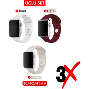 Üçlü Set | Apple Watch 3 4 5 6 7 8 9 Se 38-40-41 mm ve Series 10 (42 Mm) Uyumlu Silikon Kordon Seti