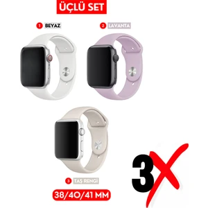 Üçlü Set | Apple Watch 3 4 5 6 7 8 9 Se 38-40-41 mm ve Series 10 (42 Mm) Uyumlu Silikon Kordon Seti
