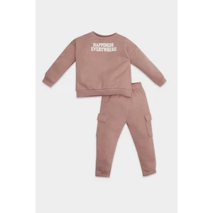 Kız Bebek 2'li Takım Baskılı Bisiklet Yaka Sweatshirt Beli Lastikli Eşofman Altı D5164A524WN