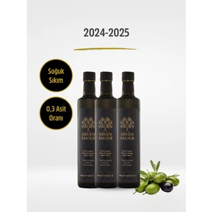 Green Amour 3 Adet 500 ml Yeni hasat, Soğuk Sıkım, 0,3 Asit, 370 Polifenol, Pestisit İçermeyen, Naturel Sızma Zeytinyağı