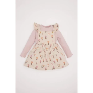 Kız Bebek 2'li Takım Çiçekli Fitilli Kaşkorse Elbise Basic Düz Uzun Kollu Tişört D7252A524WN