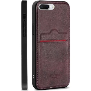 Piyasa Sepeti Apple iPhone 8 Plus Kartlıklı Rich Boss Lüx Deri Kılıf Koyu Kırmızı