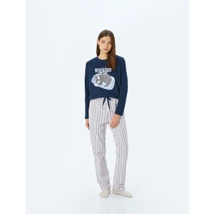 Pamuklu Köpek Grafik Baskılı Çizgili Pijama Takımı