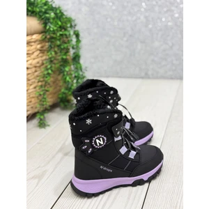 Siyah -Mor Desenli Kız Çocuk Botu