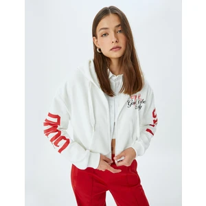 Arkası Baskılı Kapüşonlu Fermuarlı Cepli Sweatshirt