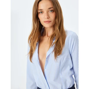 Uzun Kollu Slim Fit Çizgili Poplin Gömlek