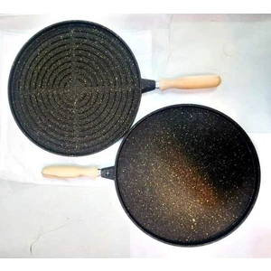 Döküm Çift Taraflı Çok Amaçlı Gözleme ve Biftek Izgara Pizza Tavası 35CM Siyah