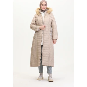 Sefa Merve Kapüşonlu Kapitone Kaban 0813-05 Bej