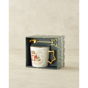 English Home Presents New Bone China Kaşıklı Kupa 360 ml Kırmızı - Yeşil