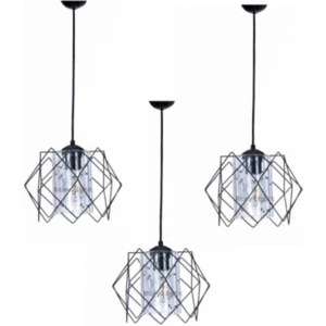 3 Adet Siyah Jaka Mika Camlı Füme Sarkıt Avize Salon, Mutfak, Koridor, Antre