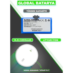 Global Batarya Wiami Fx7 Akıllı Robot Süpürge Bataryası 14.4V 3200mAh Li-ion Pil (Yüksek Kapasite)