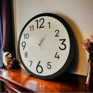 AA Shop Ahşap Siyah Beyaz Renk Sade Sayılı Hediyelik Sessiz Duvar Saati 50CM