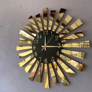 AA Shop Siyah Gold Aynalı Pleksi Piyano Model Sayılı Ev Hediyelik Duvar Saati