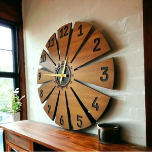 AA Shop Ahşap Ceviz Mobilya Renk Desenli Hediyelik Sessiz Duvar Saati 50 cm