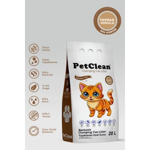 Pet Clean 20 Litre Toprak Kokulu Ince Taneli Ultra Topaklanan Tozsuz Kedi Kumu