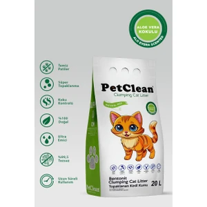 Pet Clean 20 Litre Aloe Vera Kokulu Ince Taneli Ultra Topaklanan Tozsuz Kedi Kumu
