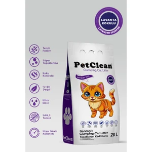 Pet Clean 20 Litre Lavanta Kokulu Ince Taneli Ultra Topaklanan Tozsuz Kedi Kumu