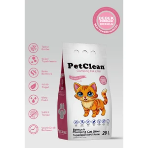 Pet Clean 20 Litre Bebek Pudra Kokulu Ince Taneli Ultra Topaklanan Tozsuz Kedi Kumu